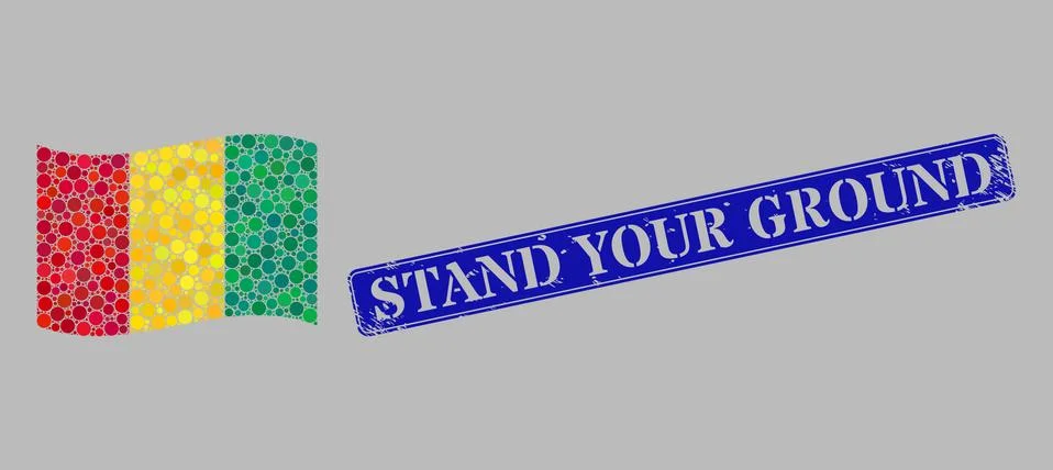 Waving Guinea Flag Composition of Circle Pixels and Distress Stand Your Ground Stock Illustration