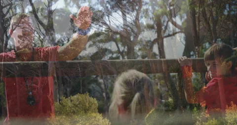 Waving hand, child sees reflection of trees and bushes in window animation Stock Footage 305285845