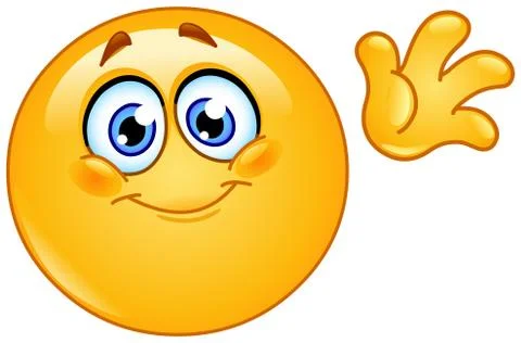 Waving hello emoticon Illustrazione stock