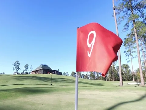 Waving hole 9 golf flag 库存影片 78714120