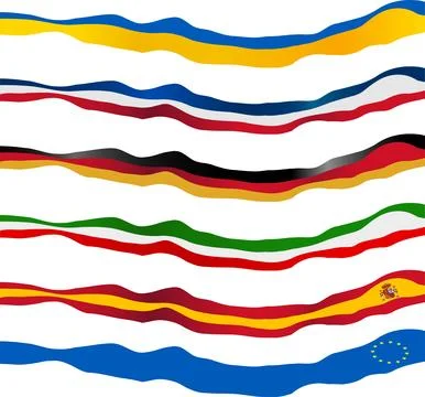 Waving horizontal european flags. vector set Stock Illustration
