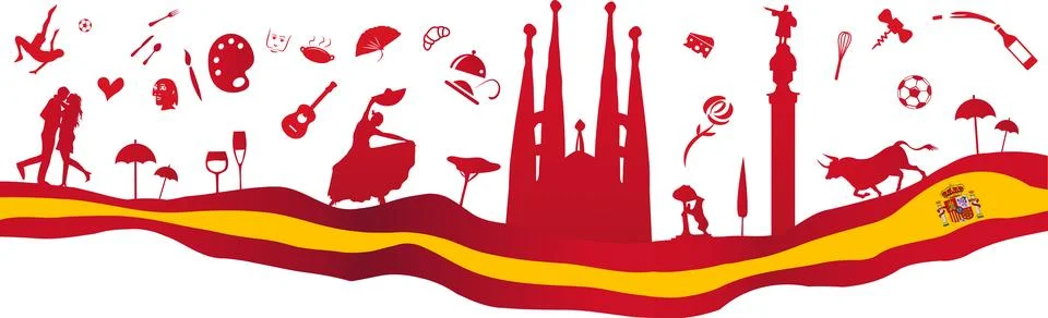 Waving horizontal Spain flag. vector Stockillustratie