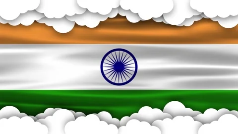 Waving indian flag covered with moving clouds animation Stock Footage 312822203