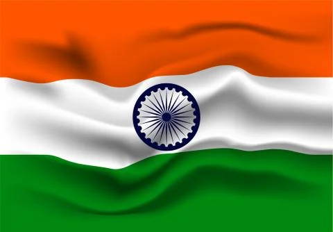 Waving Indian flag. Indian flag waving vector,Indian tricolor and ashoka chakra. Stock Illustration