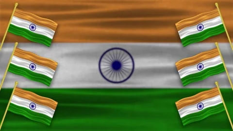 Waving indian flags on right and left side on dark indian flag Stock Footage 312822152