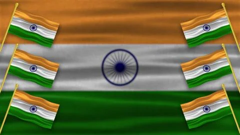 Waving indian flags on right and left side on dark indian flag Stock Illustration