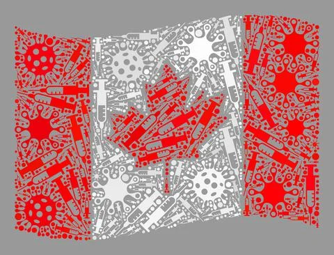 Waving Inoculation Canada Flag - Collage of Virus and Needle Elements Stock Illustration