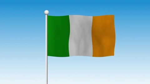 Waving Irish Flag on Blue Sky Background Stock Footage 252632724