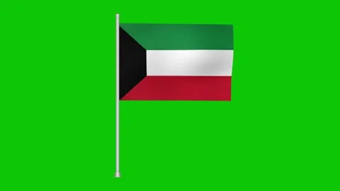 A waving kuwaiti flag on a pole set against a vibrant green screen background Stock Footage 317542849