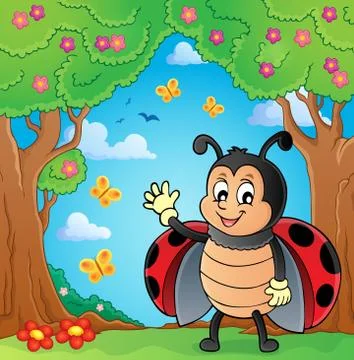 Waving ladybug theme image Illustrazione stock