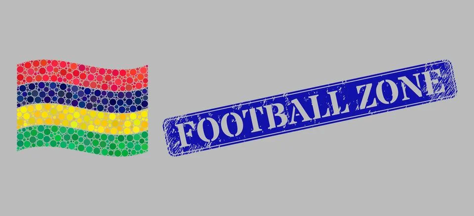 Waving Mauritius Flag Mosaic of Circle Points and Grunge Football Zone Stamp Stock Illustration