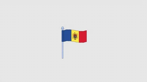 Waving Moldova flag on flagpole 2D cartoon clipart animation Stock Footage 341662458