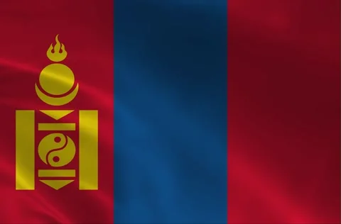 Waving Mongolia Flag Background: National Triband with Gold Soyombo, Blue a.. Stock Footage 330300450