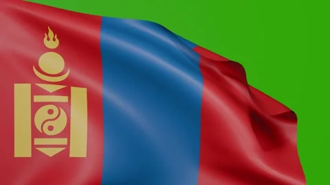 Waving Mongolian flag on green screen. National flag of Mongolia in wind. Stock Footage 314580714