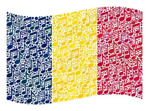 Waving Music Notation Chad Flag - Mosaic of Music Notes イラスト素材