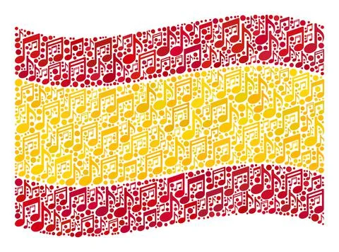 Waving Music Notation Spain Flag - Collage with Music Notes Stock Illustration