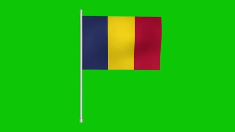 A waving national ensign of chad on a pole against a vibrant green screen Stock Footage 317543209