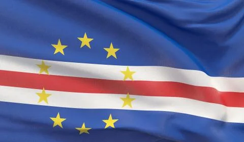 Waving national flag of Cape Verde. Waved highly detailed close-up 3D render. Stock-Illustration