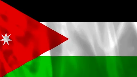Waving national flag of Jordan featuring horizontal stripes and red triangl.. Vídeos de archivo 343584148