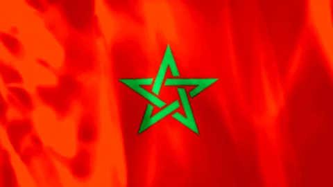 Waving national flag of morocco featuring a green pentagram on a bright red.. Video stock 343584222