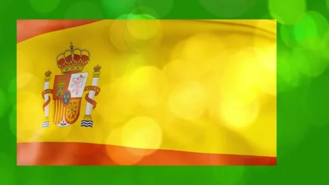 Waving national flag of spain displayed against vibrant green blurred bokeh Stock Footage 346121496