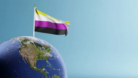 Waving non-binary Pride Flag isolated against blue background; 3D render 動画素材 238860579