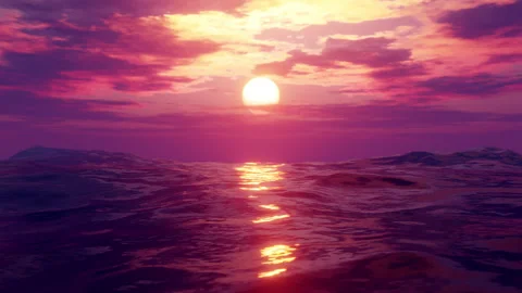 Waving ocean in sunset. 3d render. Seamless loop 動画素材 243129551