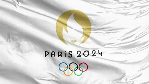 A waving Olympic flag of the 2024 Summer... | Stock Video | Pond5