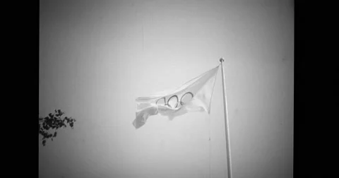 Waving Olympic flag against sky Stock Footage 43440561