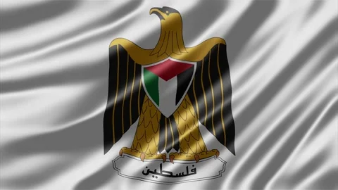 Waving Palestine emblem flag featuring majestic eagle gold bird animation Stock Footage 344323633