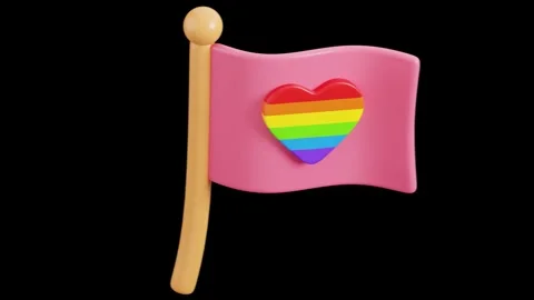 Waving Pink Pride Flag with 3D Rainbow Heart Badge. Stock Footage 340283532