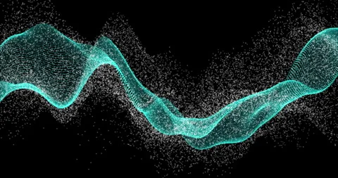 A waving plume of colored particles on a black background Stock Footage 309244477