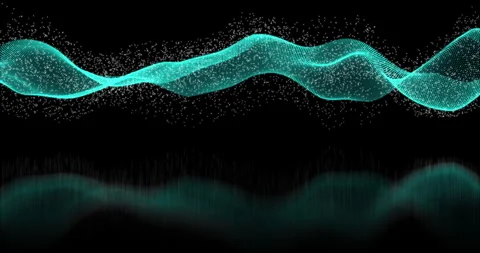 A waving plume of colored particles on a black background, Mirror reflection Stock Footage 309787480