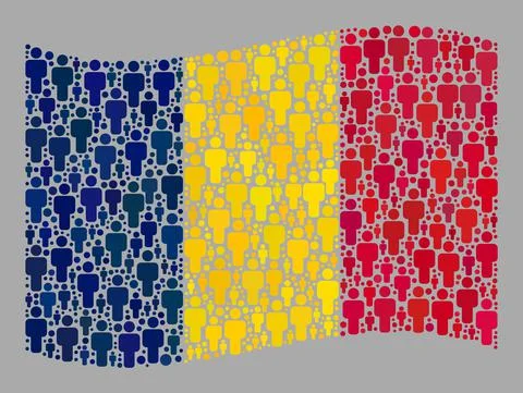 Waving Population Chad Flag - Collage of Human Icons Stock Illustration