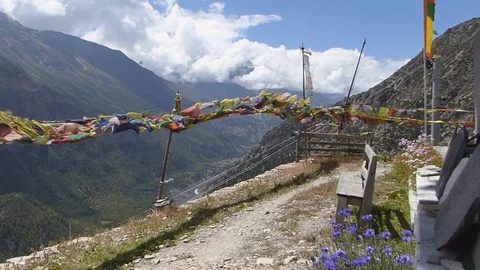 Waving Prayer Flags in Nepal Stock Footage 89880043