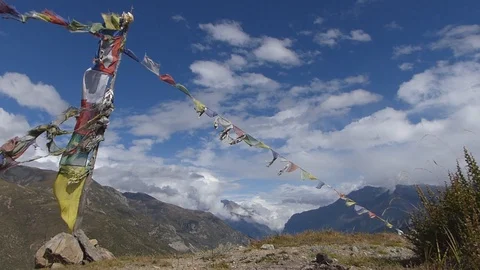 Waving Prayer Flags in Nepal Stock Footage 89883868