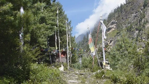 Waving Prayer Flags in Nepal Stock Footage 89949366