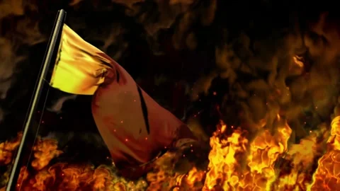 Waving Qatar flag on burning fire background - problems concept Vidéo 304194890