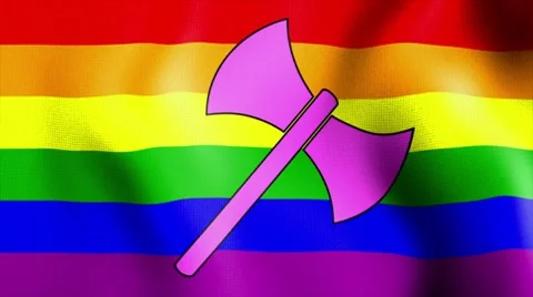Waving rainbow flag labrys sign Stock Footage 7760203