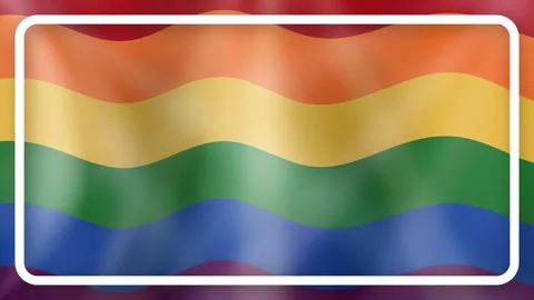 Waving Rainbow Pride Flag Background with White Frame Seamless Loop Stock Footage 345311283