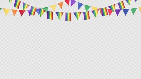 Waving rainbow pride party flags animation 3 lines festive top decoration_looped Stock Footage 267647054