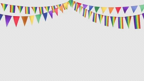 Waving rainbow pride party flags animation 4 lines festive top decoration_looped Stock Footage 267647071
