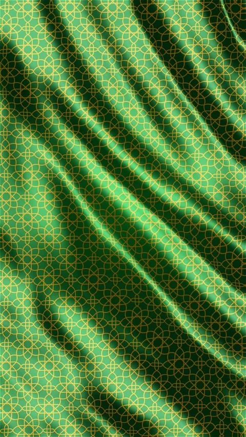 Waving Ramadan flag with elegant Islamic geometric pattern on green fabric full Vídeos de archivo 328420211