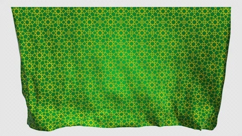 Waving Ramadan flag with elegant Islamic geometric pattern on green fabric Vídeos de archivo 328420468