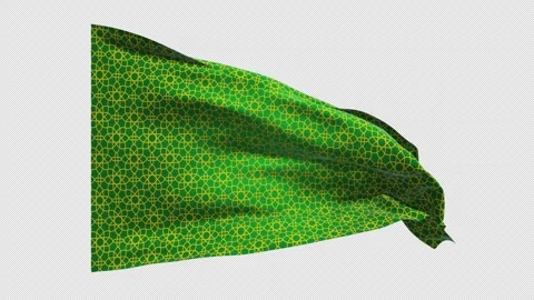 Waving Ramadan flag with elegant Islamic geometric pattern on green fabric Vídeos de archivo 328420469