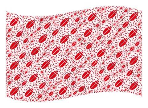 Waving Red Flag Collage of Cockroach Icons Illustrazione stock