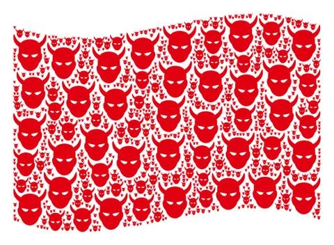 Waving Red Flag Collage of Daemon Head Items Stock Illustration