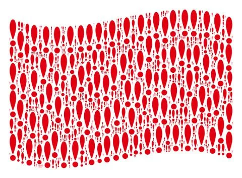 Waving Red Flag Collage of Exclamation Sign Items Illustrazione stock