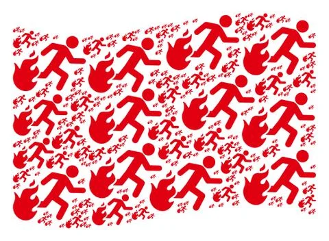 Waving Red Flag Collage of Fired Running Man Icons Stock Illustration
