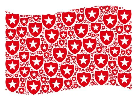 Waving Red Flag Collage of Guard Icons Stock Illustration